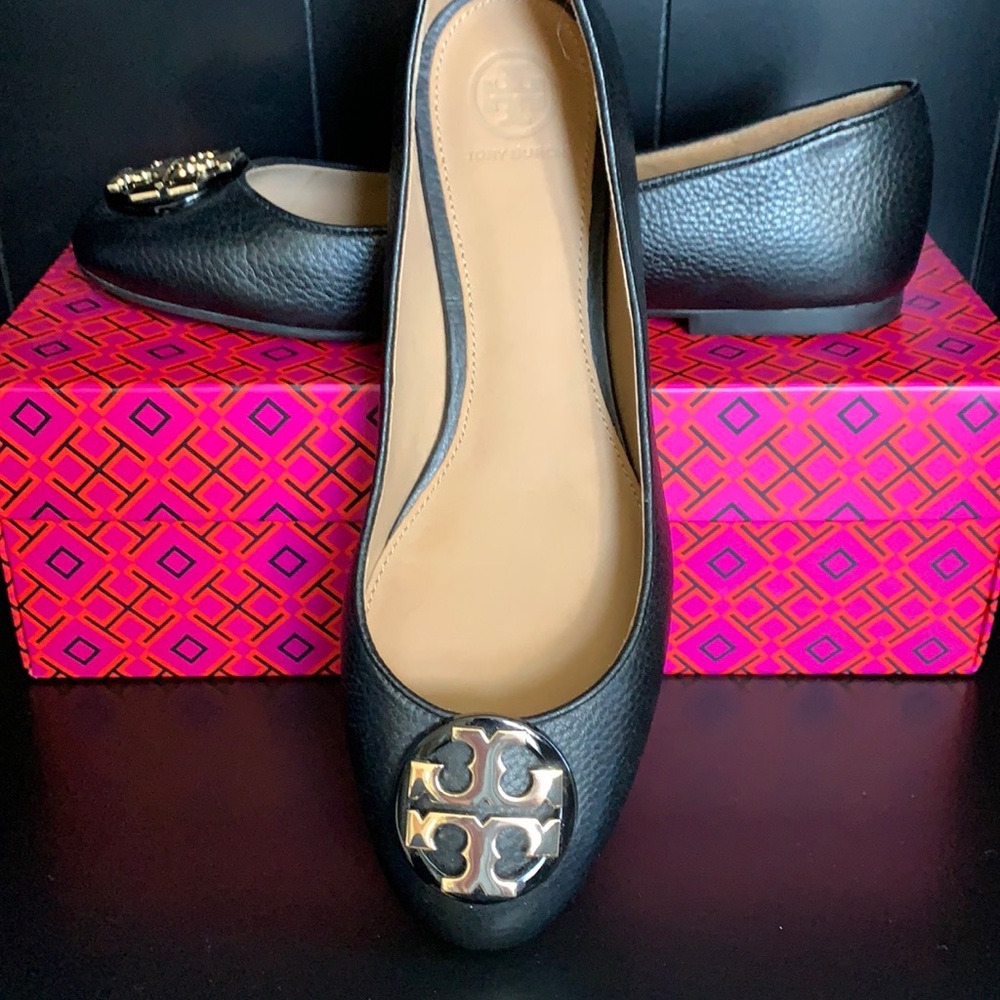 Tory Burch Claire Ballet Flat Black Leather 8.5